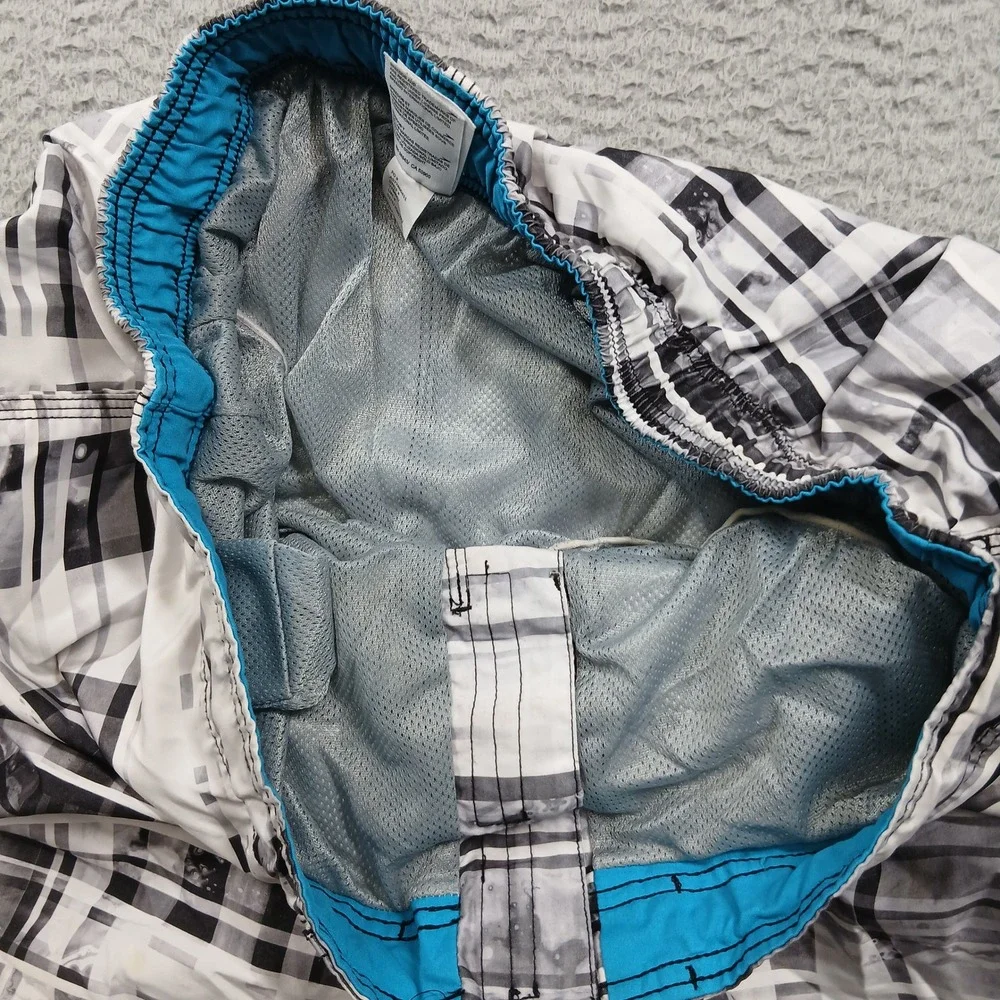 Speedo‎ Swim Trunks Men's XL Black White Plaid Board Shorts Lined
